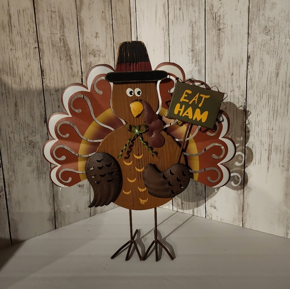 *SOLD* New Hobby Lobby Decorative Turkey EAT HAM Fall Metal Figure - Picture 3 of 3